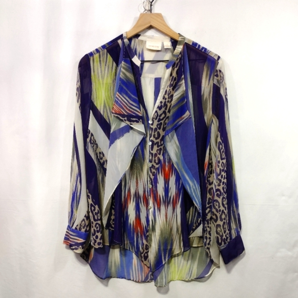 Chico's Animal Swirls Apryl Shirt Womens M Multicolor Artsy Retro 90s Y2K Casual